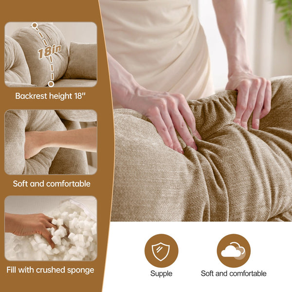 English Elm Three-Seate Modular Sofa in Camel Chenille, Tufted Back Ergonomic Comfort, Configurable Sectional W714S01377