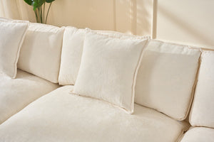 English Elm 108" L-shaped Chenille Cloud Sectional Deep Seat Sofa with Ottoman for Living Rooms Beige W3244S00003