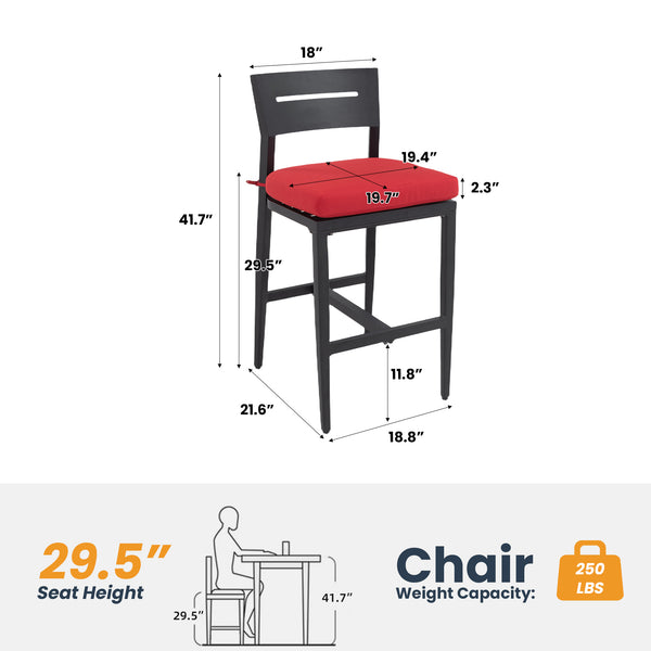 English Elm Modern Outdoor 2Pc Bar Stools - Stylish Aluminum Chairs With Ergonomic Backrest & Sunbrella Cushions W1886P352314