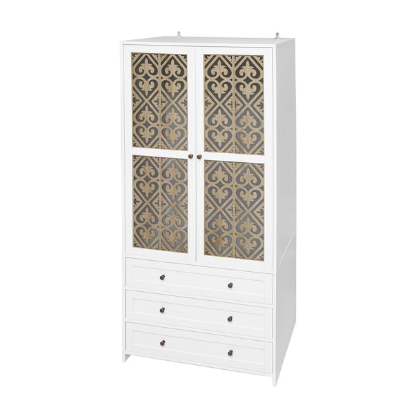English Elm Hollow 2-Door 3-Drawer Wardrobe with Ventilated Hollow Pattern, Anti-Tip Safety, Floor Mats Included W688P276738