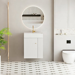 English Elm 21.6" Floating Bathroom Vanity Ceramic Sink Soft Close Door Brushed Copper Hardware White W1920S00196