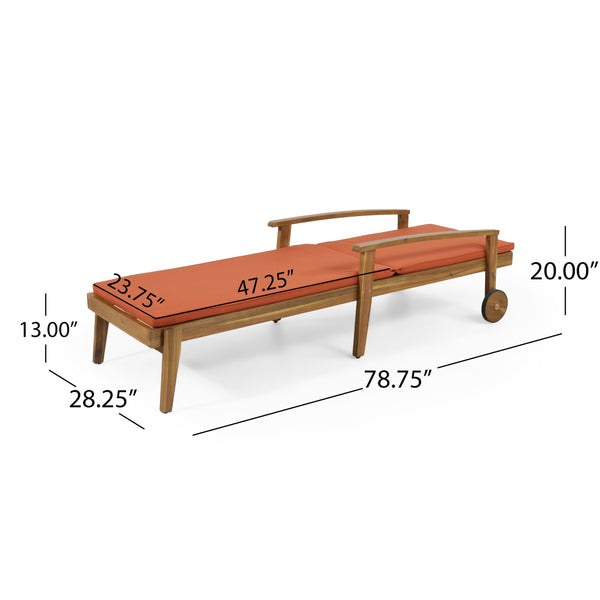 English Elm Christopher Knight Home® - JASON Chaise Lounge Crafted of Durable Acacia Wood with Adjustable 5-Position Recline and Easy-Clean Cushions Orange 71374.00ORG