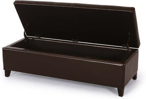 English Elm Christopher Knight Home® - HARTFORD Storage Ottoman Bench with Hidden Flip-Top Storage, Bonded Leather Upholstery, Sturdy Hardwood Frame Chocolate 73766.00PU