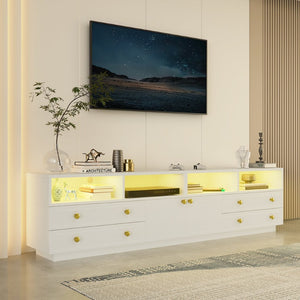 English Elm Tv Stand with Rgb Led Lighting High Gloss Entertainment Center for Large Living Rooms White T3773P416494