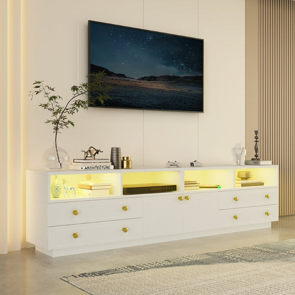 English Elm Tv Stand with Rgb Led Lighting High Gloss Entertainment Center for Large Living Rooms White T3773P416494