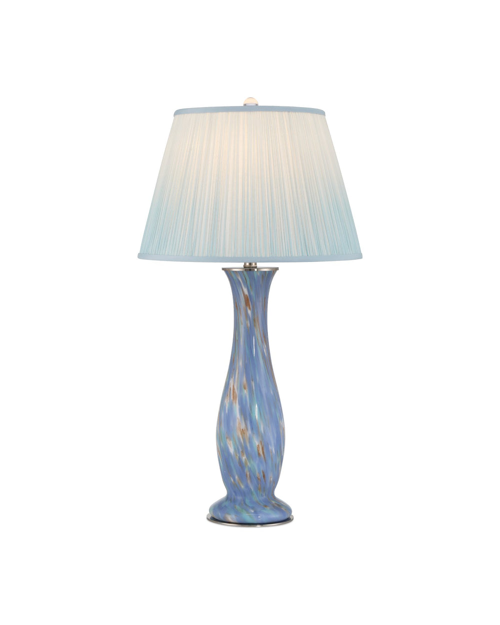 Currey & Company Lapis Blue Table Lamp - Mesmerizing Glass Body With Iridescent Copper & Pleated Ombre Shade Design Blue Glass 6000-1012-currey-company