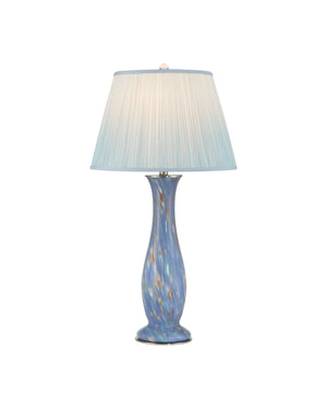 Currey & Company Lapis Blue Table Lamp - Mesmerizing Glass Body With Iridescent Copper & Pleated Ombre Shade Design Blue Glass 6000-1012-currey-company