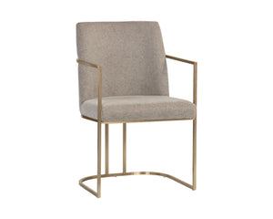 Sunpan Rayla Dining Armchair - Elegant Cantilever Design with Antique Brass Frame for Stylish Interiors Belfast Oyster Shell