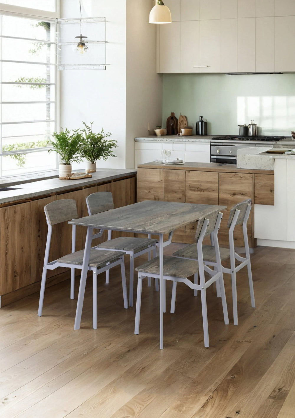 English Elm Modem 5-Piece Dining Table Set - Modern Grey & White Design With Upholstered Chairs For Comfort W515P247206