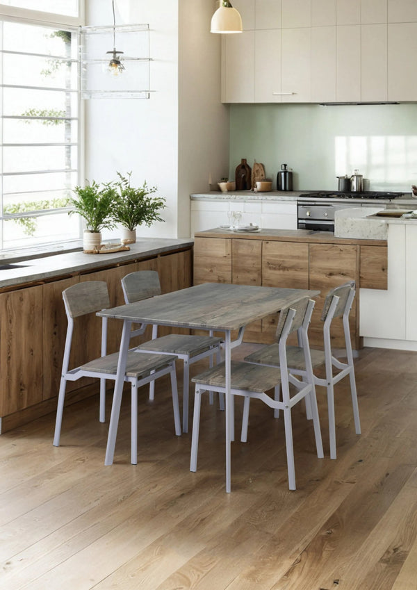 English Elm Modem 5-Piece Dining Table Set - Modern Grey & White Design With Upholstered Chairs For Comfort W515P247206