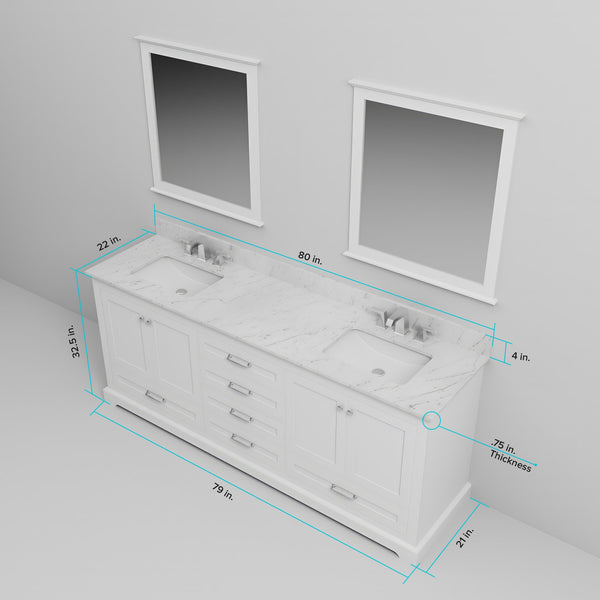 English Elm White Double Bath Vanity 80 in W x 22 in D with Cultured Marble Top, Solid Wood, Soft-Close Drawers B2731P258398