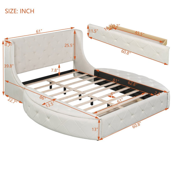 English Elm Upholstered Queen Platform Bed Velvet Wingback Storage Drawer with Side Stools LP100815AAA