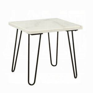 English Elm Modern Marble End Table with Luxurious Stone Top and Geometric Metal Legs for Chic Living Spaces Black,White 26 L x 38 W x 4 H B2741P337700
