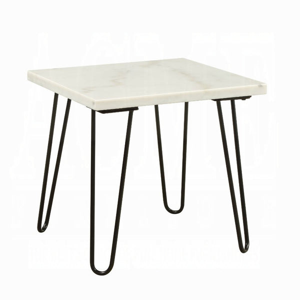 English Elm Modern Marble End Table with Luxurious Stone Top and Geometric Metal Legs for Chic Living Spaces Black,White 26 L x 38 W x 4 H B2741P337700