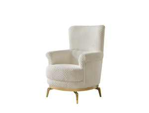 English Elm Zoe Elegant high-back accent chair with plush chenille upholstery and gold-leg luxury appeal Cream G150109329
