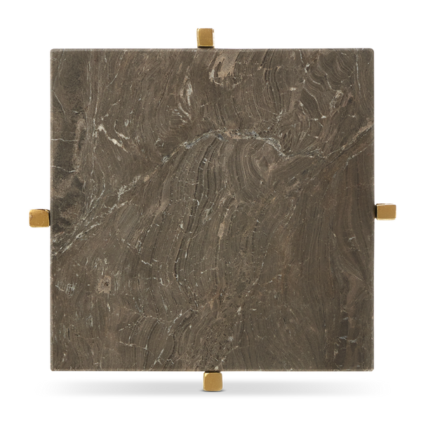 Flying Gold Marble Drinks Table - Chic Industrial Design with Cappuccino Stone & Golden Iron Finish