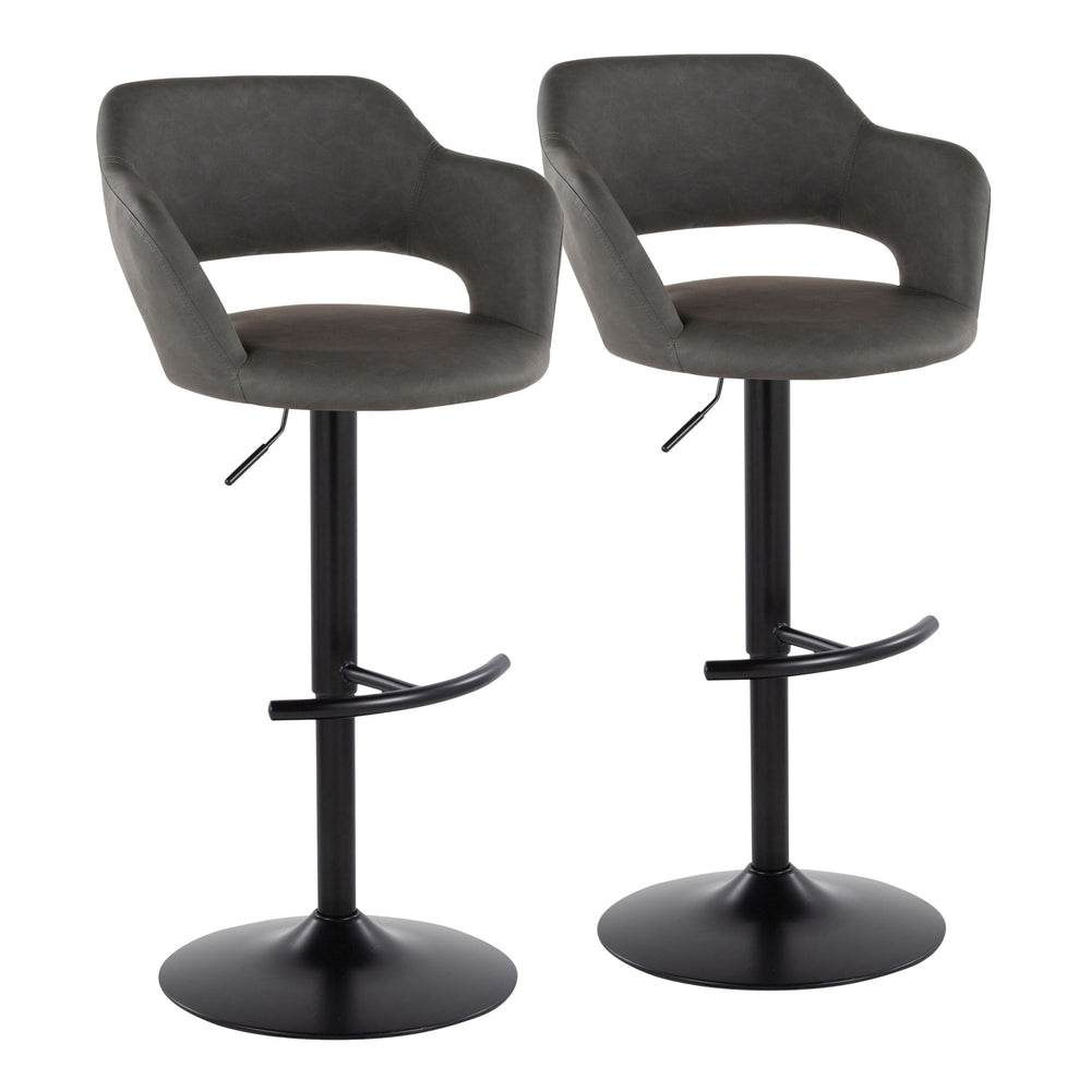 English Elm Margarite Adjustable Barstool Set of 2 — Grey Faux Leather Swivel Seats, Black T‑Footrest, Comfort Ergonomic Design B202S00966