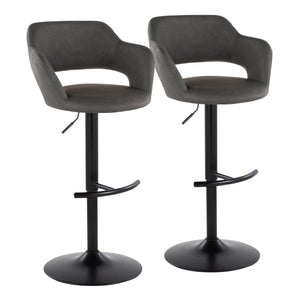 English Elm Margarite Adjustable Barstool Set of 2 — Grey Faux Leather Swivel Seats, Black T‑Footrest, Comfort Ergonomic Design B202S00966