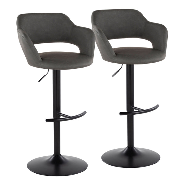 English Elm Margarite Adjustable Barstool Set of 2 — Grey Faux Leather Swivel Seats, Black T‑Footrest, Comfort Ergonomic Design B202S00966