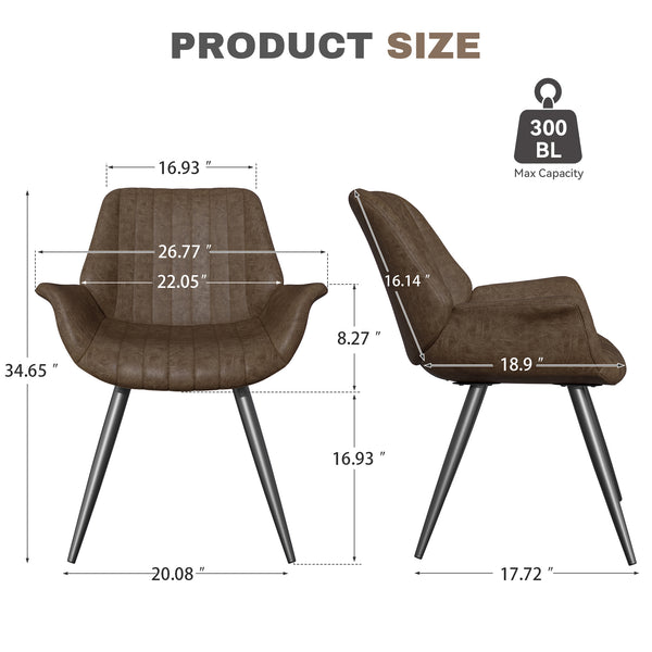 English Elm Dining Chairs Set Of 2 - Mid-Century Modern Faux Leather Upholstered Side Chairs For Stylish Comfort T3950P396563