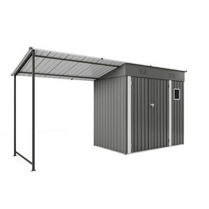 English Elm 12x4ft Steel Lean to Shed with Open Pergola Combo Backyard Storage and Shaded Patio W3213S00011