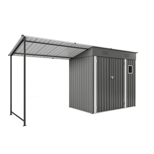 English Elm 12x4ft Steel Lean to Shed with Open Pergola Combo Backyard Storage and Shaded Patio W3213S00011