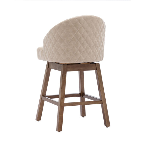 English Elm United We Win Quilted Microsuede Swivel Barstool with Wood Legs and Gold Rivet Trim Apricot W1568P361708