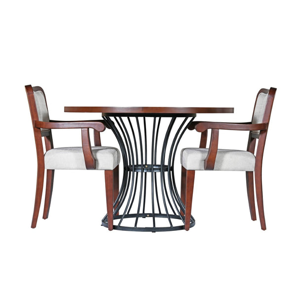 English Elm 42" Round Oak Veneer Pedestal Dining Set with Upholstered Chairs for Kitchen Nooks N842S000126D