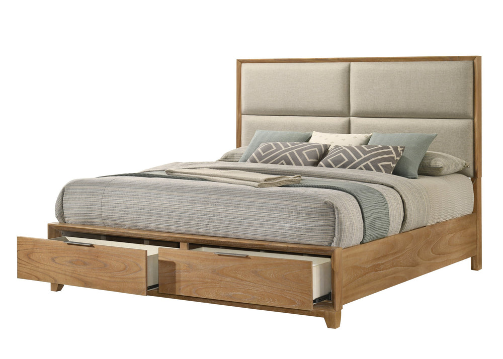 English Elm 1Pc Queen Storage Platform Bed With Plush Headboard & Hidden Footboard Drawers - Stylish Wood Design B2741S00701