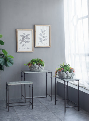 English Elm Set Gilbert Nesting Tables Metal Plant Stands - Galvanized Tops Iron Bases, Space-Saving Trio for Home Decor W2078P323699