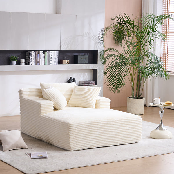 English Elm Oversized Corduroy Chaise Longue Sofa Bed — Modern Deep-Seat Sleeper with Armrests & Pillows for Compact Spaces Beige W1752P264712