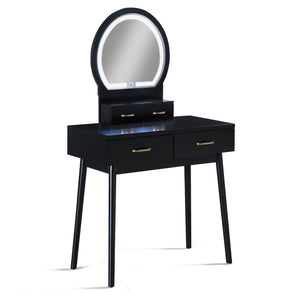 English Elm 3pc Vanity Set with LED Mirror and Cushioned Stool, Gold-Accented Handles, Sleek Modern Dressing Table Black 21.75 L x 33.25 W x 13.5 H B011P378509