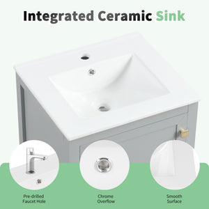 English Elm 20" Bathroom Vanity With Ceramic Sink, Soft-Close Door & Drawer - Stylish Grey Storage Solution N725P185452E