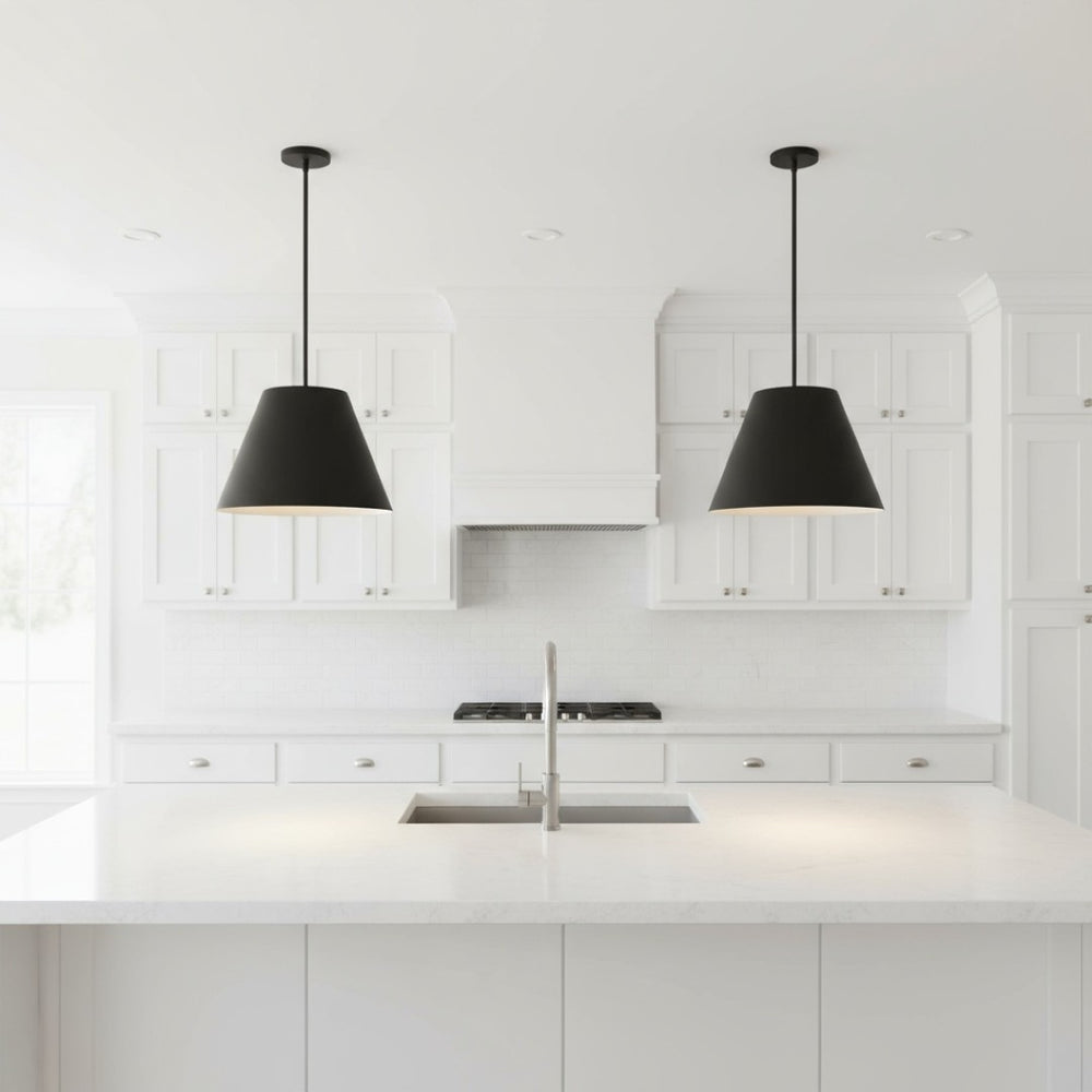English Elm 16 Inch Sculptural Matte Pendant Light with Etched Glass Diffuser for Kitchen or Dining Black B370P403644
