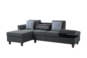 English Elm Hidden Compartment Modular Sectional with Pull Out Drawer and Coordinated Accent Pillows Dark Grey B2730S00063