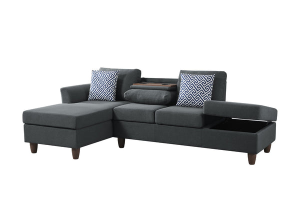 English Elm Hidden Compartment Modular Sectional with Pull Out Drawer and Coordinated Accent Pillows Dark Grey B2730S00063