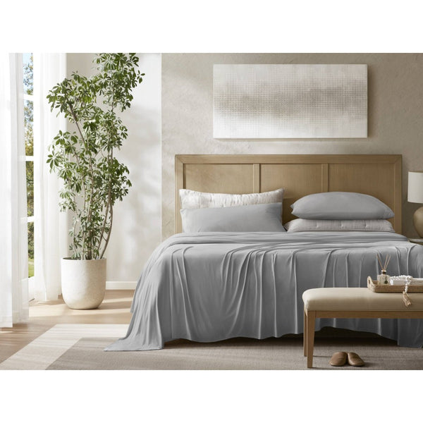 English Elm 4-piece Cal King Stretch Jersey Sheet Set Moisture Wicking Cooling Nylon Spandex Blend Grey B035P437418
