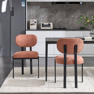 English Elm Modern Boucle Tufted Dining Chairs Set of 2 Mid-century Matte Leg Kitchen Seating Black,Orange W3244P296984