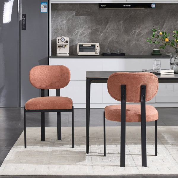 English Elm Modern Boucle Tufted Dining Chairs Set of 2 Mid-century Matte Leg Kitchen Seating Black,Orange W3244P296984