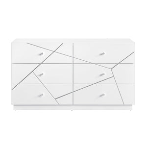 English Elm Glamorous Six Drawer White Dresser Etched Geometric Front Chrome Knobs Bedroom B011P429134