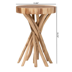 English Elm Hand-carved Solid Suar Wood Pedestal Accent Table with Scalloped Edge Boho Decor B2750P467766
