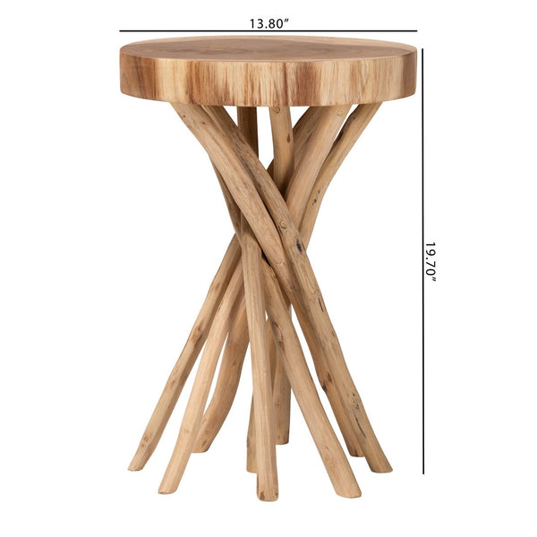 English Elm Hand-carved Solid Suar Wood Pedestal Accent Table with Scalloped Edge Boho Decor B2750P467766