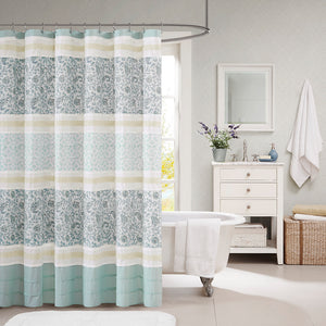 JLA Home Madison Park - Cotton Paisley Shower Curtain with Pin-Tucks and Lace Trim, OEKO-TEX Certified, 72x72 Inches Aqua MP70-2493