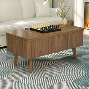 English Elm 3 in 1 Oval Lift Top Coffee Table Fluted Wood Storage Converts for Living Room W2641P422965