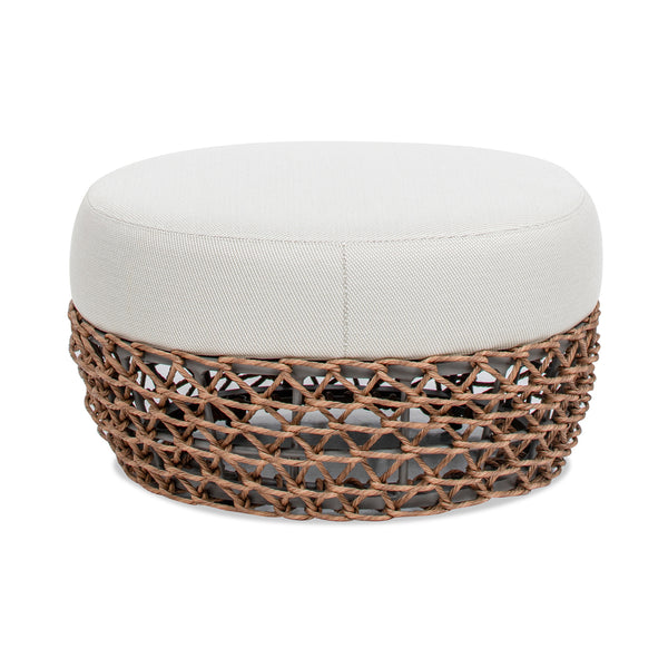 English Elm Jennifer Taylor Home - Willow 25" Round Outdoor Ottoman with Axroma Olefin Upholstery, Woven Golden Brown Frame, Durable ComfortWillow 25" Round Outdoor Ottoman with Axroma Olefin Upholstery, Woven Golden Brown Frame for Durable Comfort B2719P305701