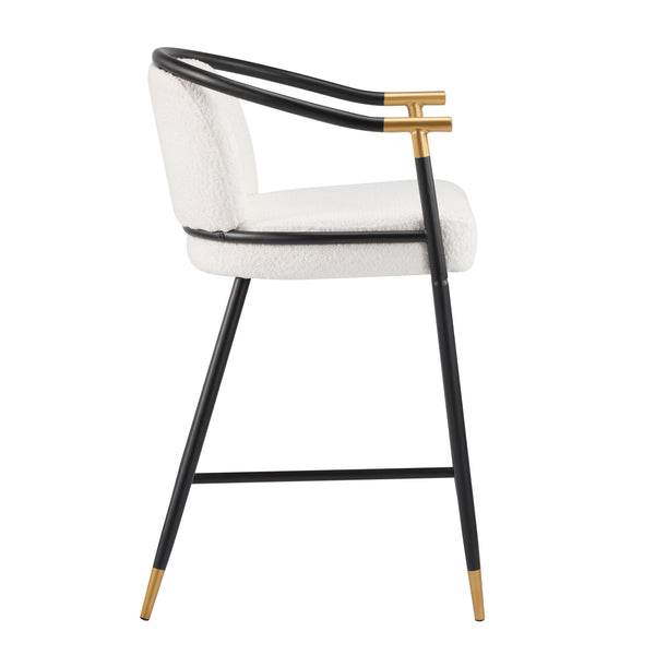 English Elm Christopher Knight Home® - 26" Upholstered Counter Stool Set of 2 with Bouclé Fabric and Iron Frame, Contemporary Comfort and Style Beige,Black,Gold N771P288863B