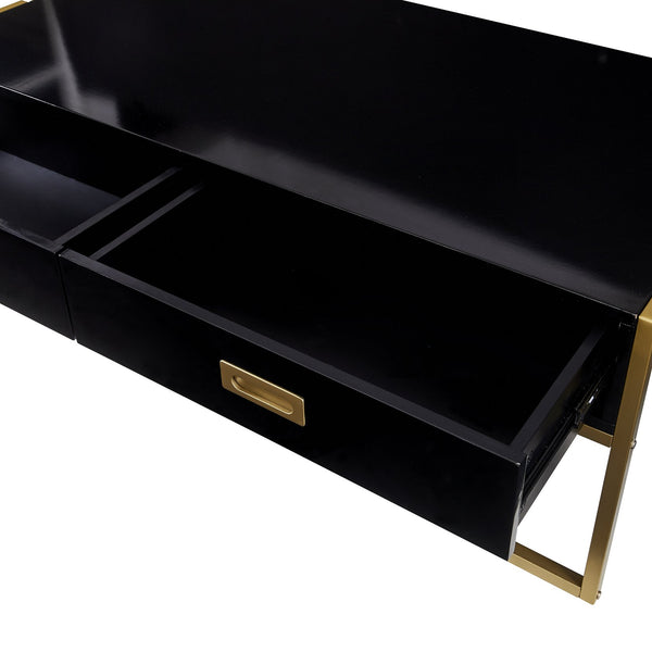 English Elm Modern 47.3" Black Rectangular Coffee Table with Gold Metal Base, 4 Spacious Drawers, Durable Design N735P305626B