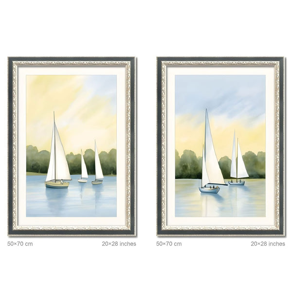 English Elm Set Of 2 Sailboat Framed Wall Art – Nautical Canvas Prints With Replaceable Design For Stylish Decor T3976P383231-GIGA