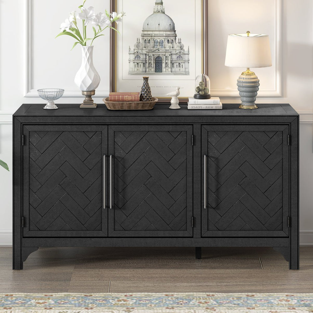 English Elm U_Style Modern Storage Cabinet Sideboard with Adjustable Shelves, Pine & MDF, 275 lb Top Capacity, Versatile Home Use N711P283696B