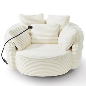 English Elm Swivel Barrel Accent Chair Chenille Tufted Round Club Seat for Living Room Lounge Beige N719S002320A